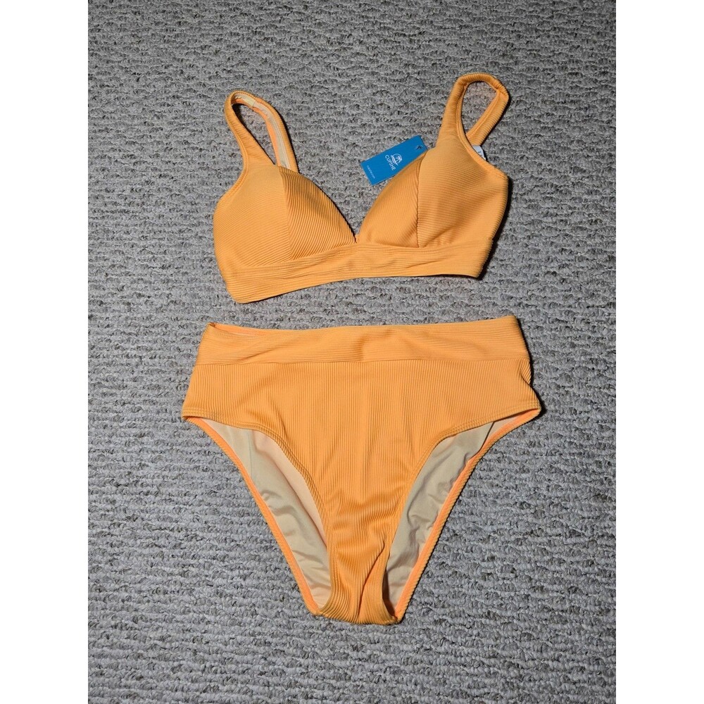 Nwt Cupshe Sunflower Yellow V-Neck Bikini Top Standard Bottoms Set Swimsuit